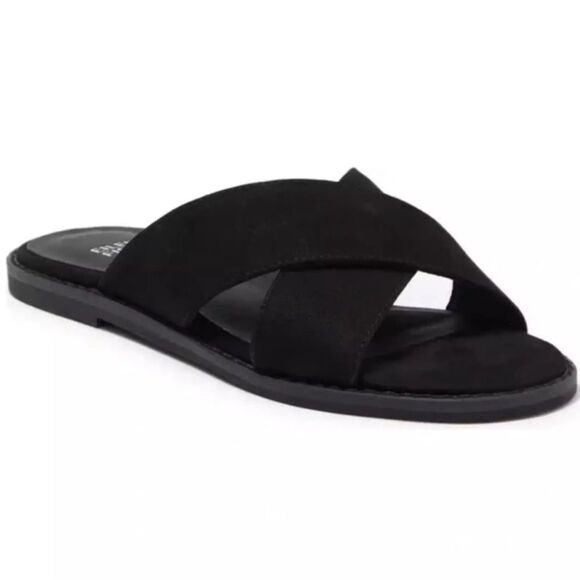 Eileen Fisher Cape Crossover Leather Suede Criss Cross Sandals Black Size 9 - Picture 1 of 5